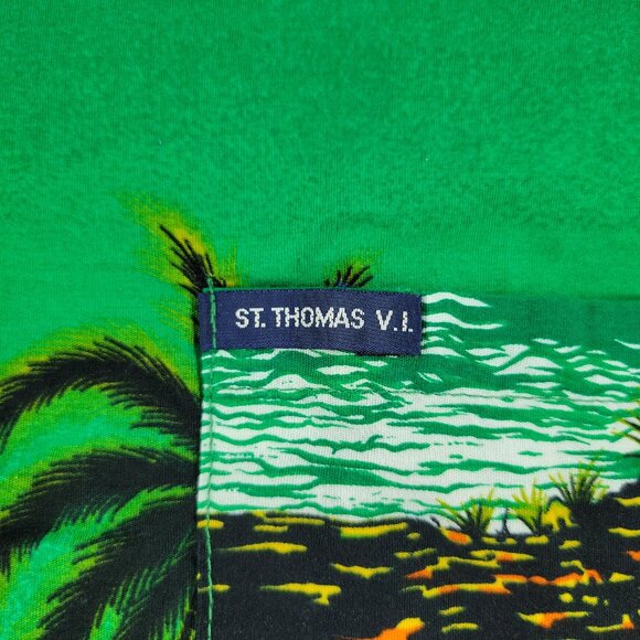 Caribbean Fashions Button Shirt Men 2XL Green AOP Graphic Short Sleeve Pocket - Picture 5 of 14